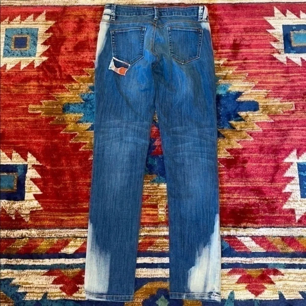 Free People Artisan De Luxe Patchwork Boho Distressed Acid Washed Denim Jeans